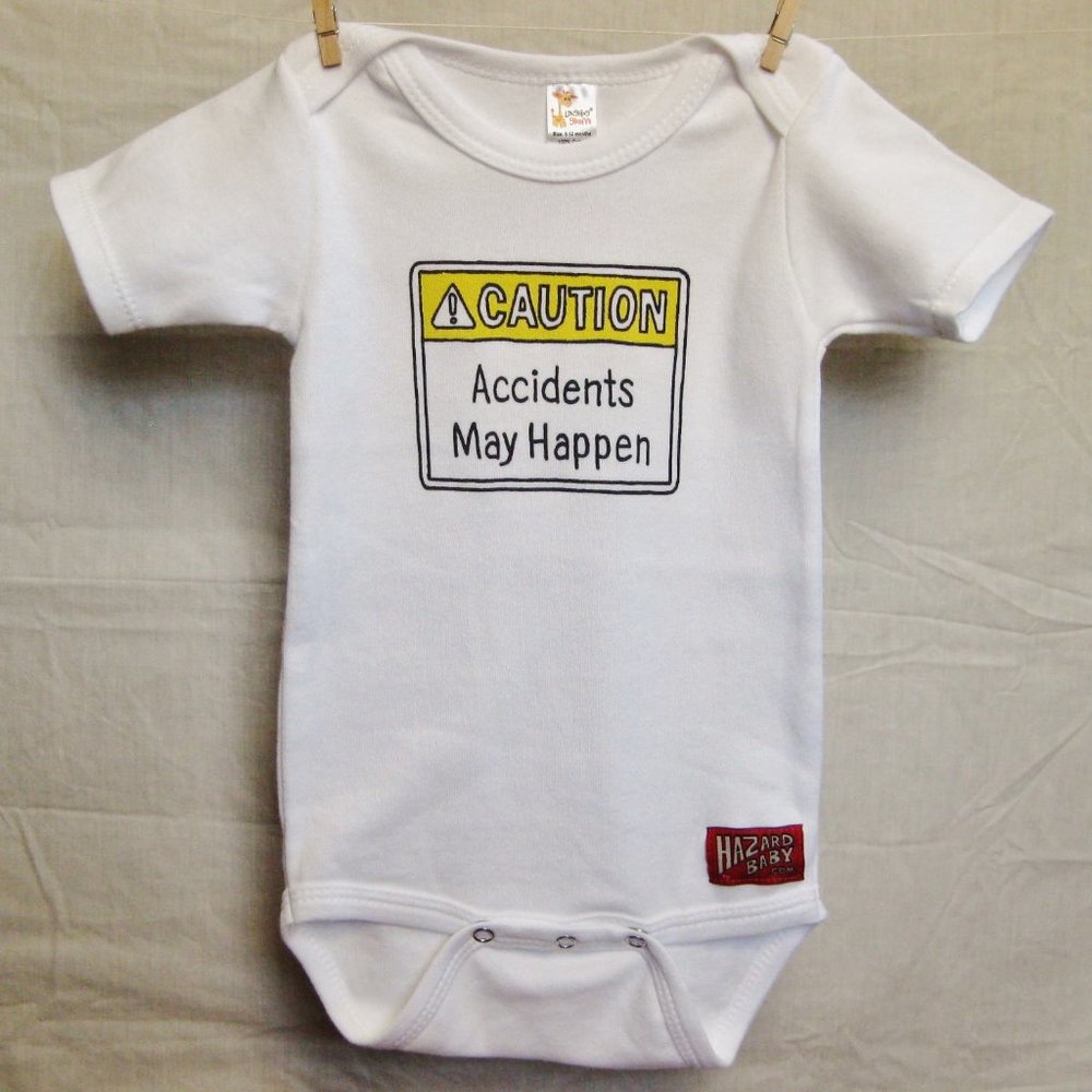 Hazard Baby Graphic Bodysuit. White, Size 3-months